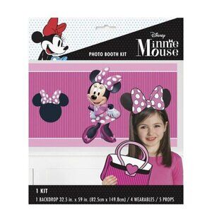 DISNEY MINNIE MOUSE PHOTO BOOTH KIT: 1-BACKDROP/ 4-WEARABLES/ 5-PROPS
